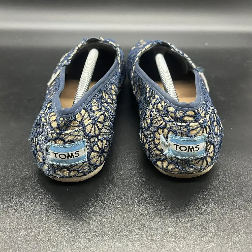 TOMS Crochet Glitter Slip On Women’s 8.5 Blue Gold